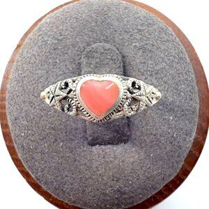 Spiny Oyster Heart Scroll Star Shoulder Ring VTG Sterling Silver 925 Size 6.5